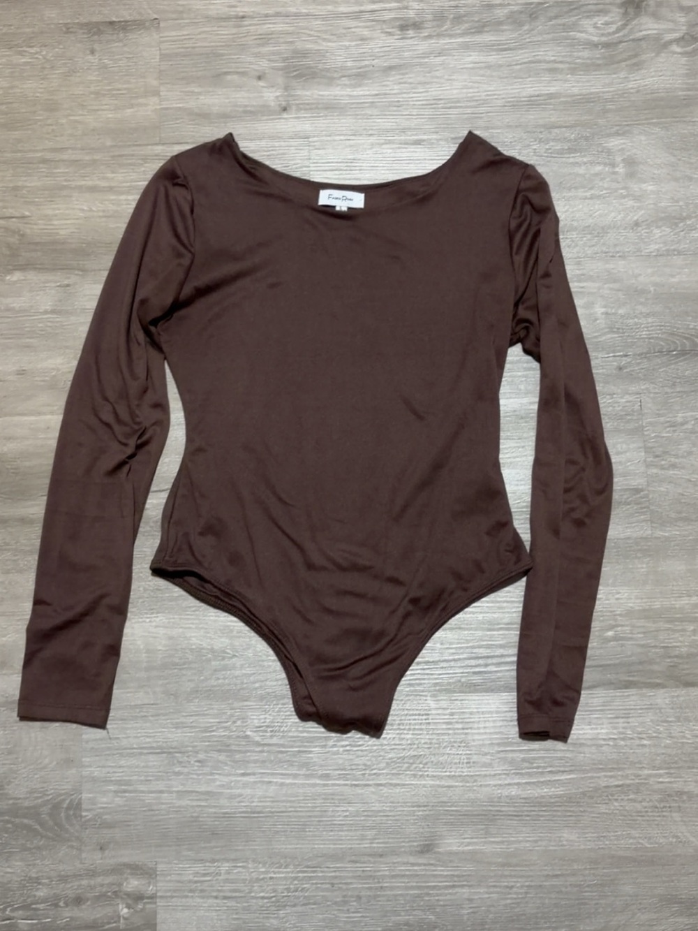 Faded Rose Long-Sleeve Scoop Neck Bodysuit in Chocolate Brown Woman’s Size Large